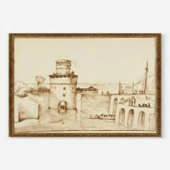 Lulu And Georgia 'Landscape With A View Of A Fortified Fort' Wall Art By Giovanni Francesco Barbieri Earth Tones