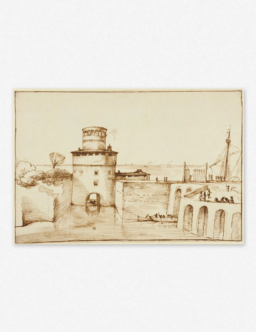 Lulu And Georgia 'Landscape With A View Of A Fortified Fort' Wall Art By Giovanni Francesco Barbieri Earth Tones