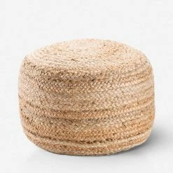 Lulu And Georgia Patan Round Pouf, Natural Earth Tones