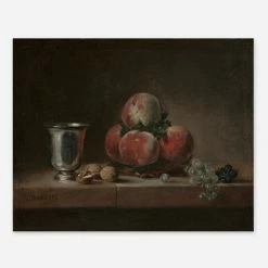 Lulu And Georgia Earth Tones 'Still Life With Peaches, A Silver Goblet, Grapes, And Walnuts' Wall Art By Jean-Simeon Chardin